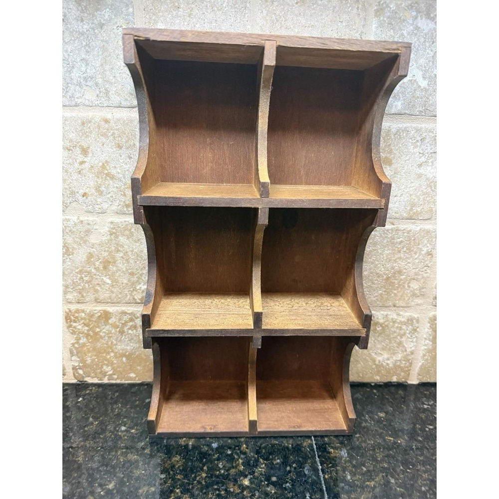 Vintage Wooden Shelf Spice Trinket Shelf Rack Wall Counter Wood Farmhouse Rack